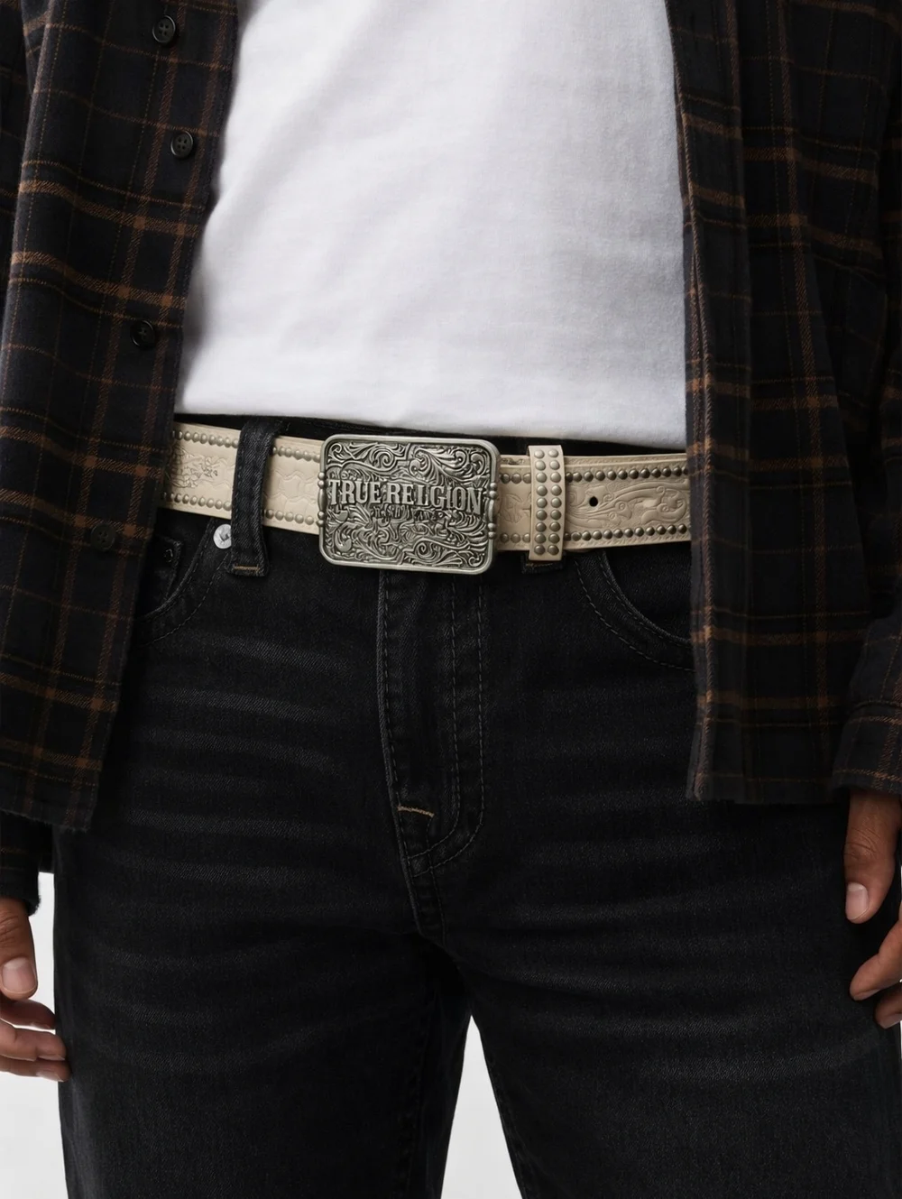 🥳 TRUE RELIGION NWT Men’s Western Plaque Buckle Belt L/XL Fits Waist 38